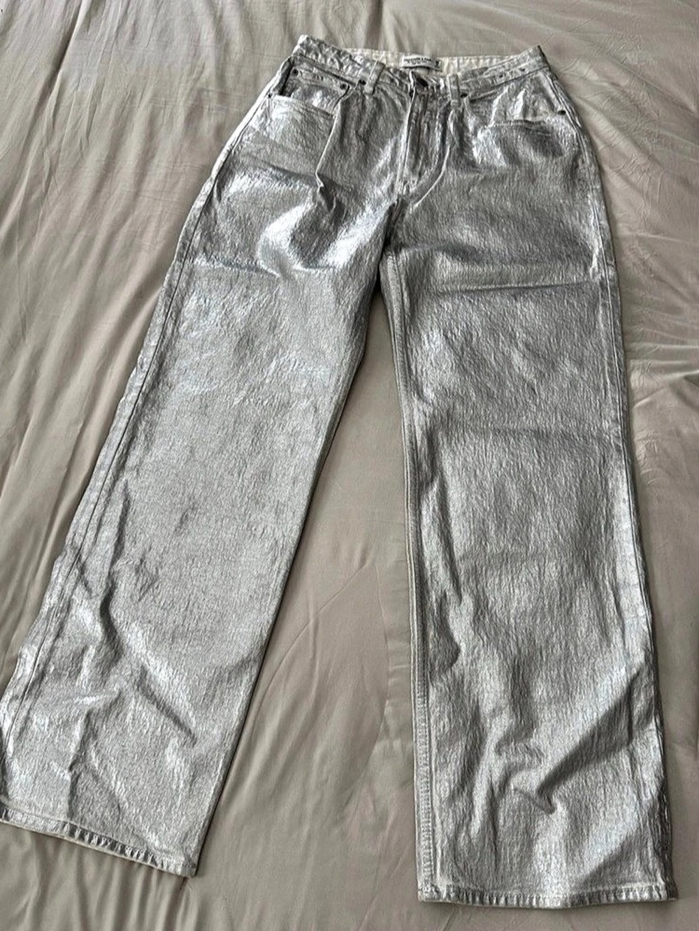 Abercrombie & Fitch Curve Love High Rise Metallic Straight Leg Jeans Waist 28